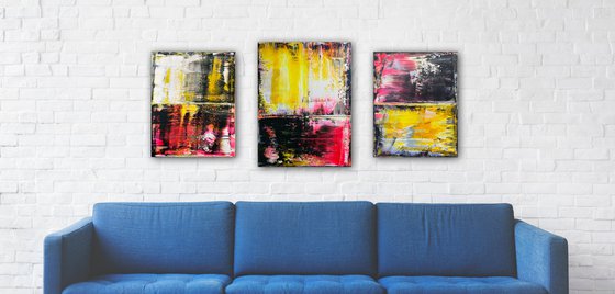 "Come Get Some" - FREE USA SHIPPING + Save As A Series - Original PMS Abstract Triptych Acrylic Paintings On Canvas - 50" x 24"