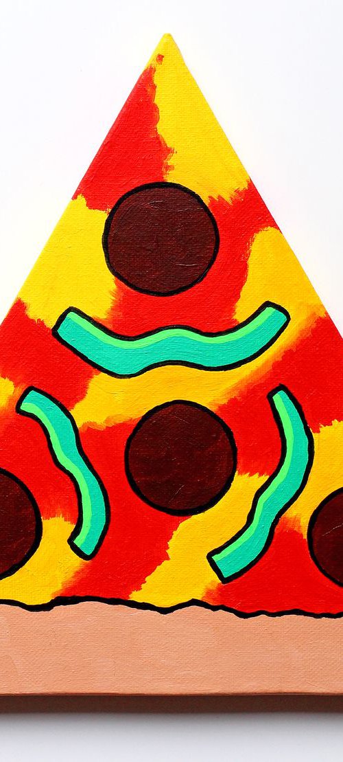 Pizza Slice Pop Art Acrylic Painting On TRIANGLE Canvas by Ian Viggars