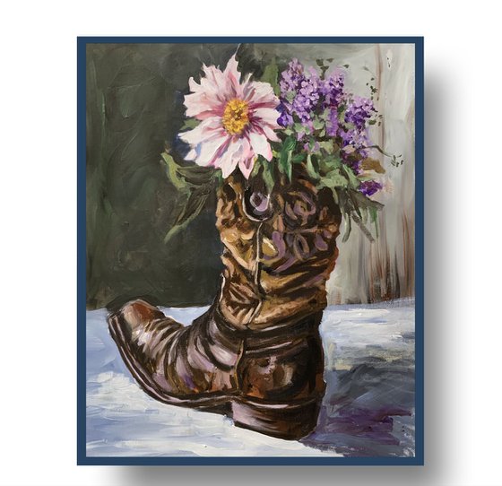 Cowboy Boot with Wildflowers.