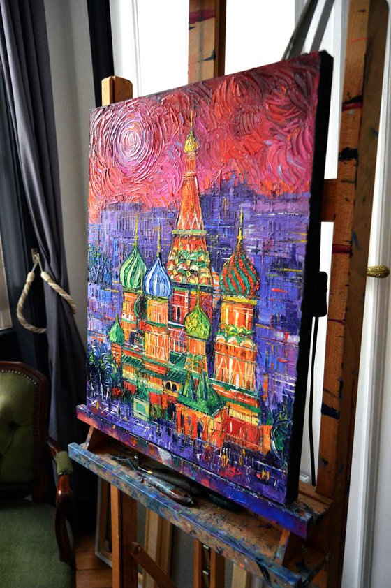 MOSCOW SAINT BASIL'S CATHEDRAL 40x50cm original oil painting, handmade by Mona Edulesco