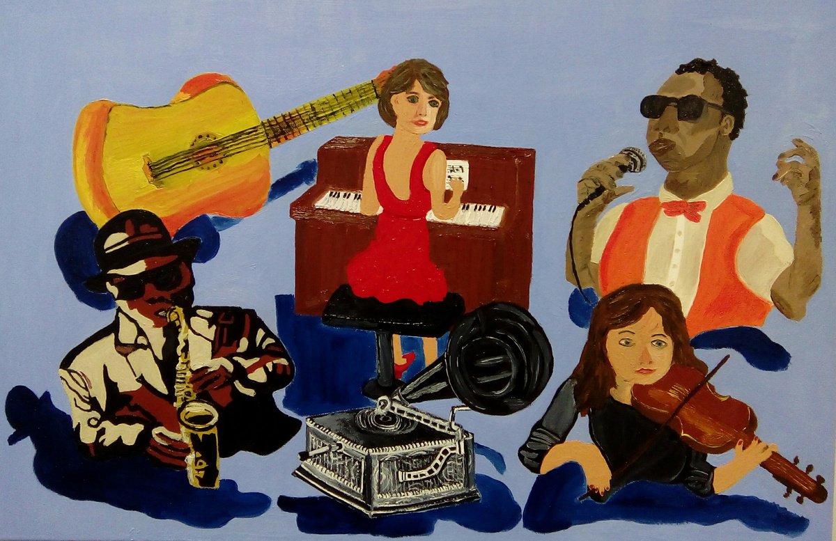 Naive Portrait Oil Painting By Corinne Hamer, 30 X 20, In Harmony, Original Artwork