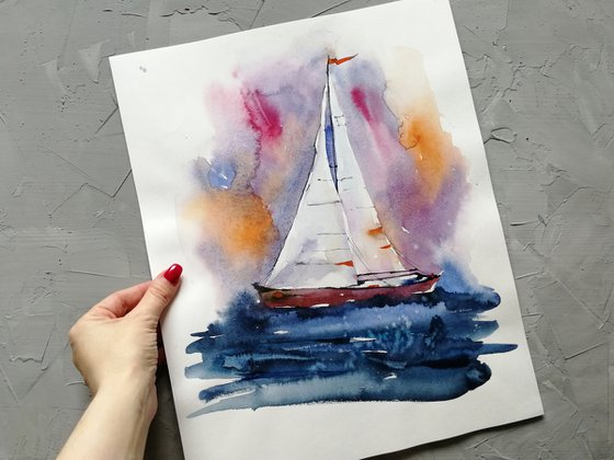 Sailboat painting. Seascape