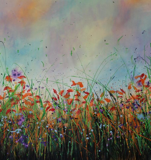 Szabadság - Super sized original abstract floral landscape by Cecilia Frigati