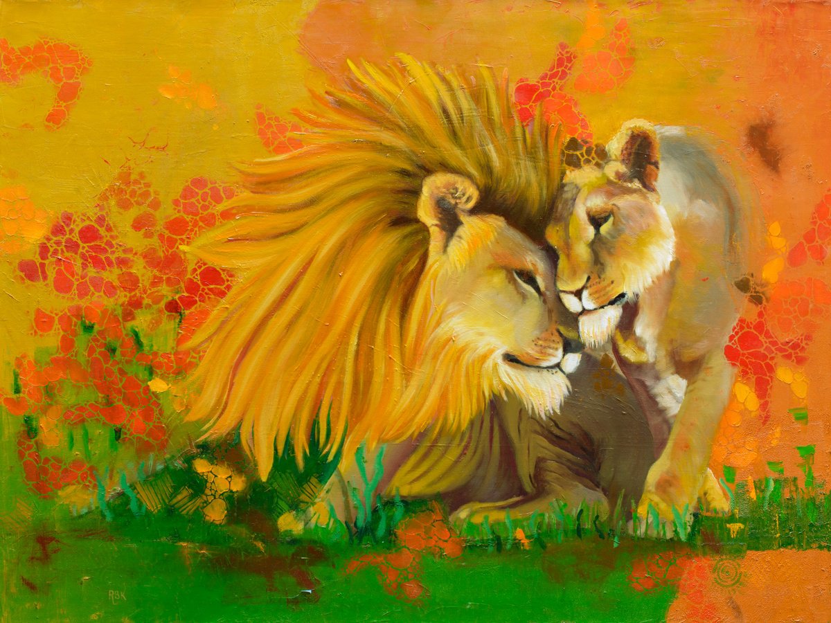 Expressive Animal Oil Painting By Rebeca Fuchs, 40 X 30", Savannah Colors, Original Artwork