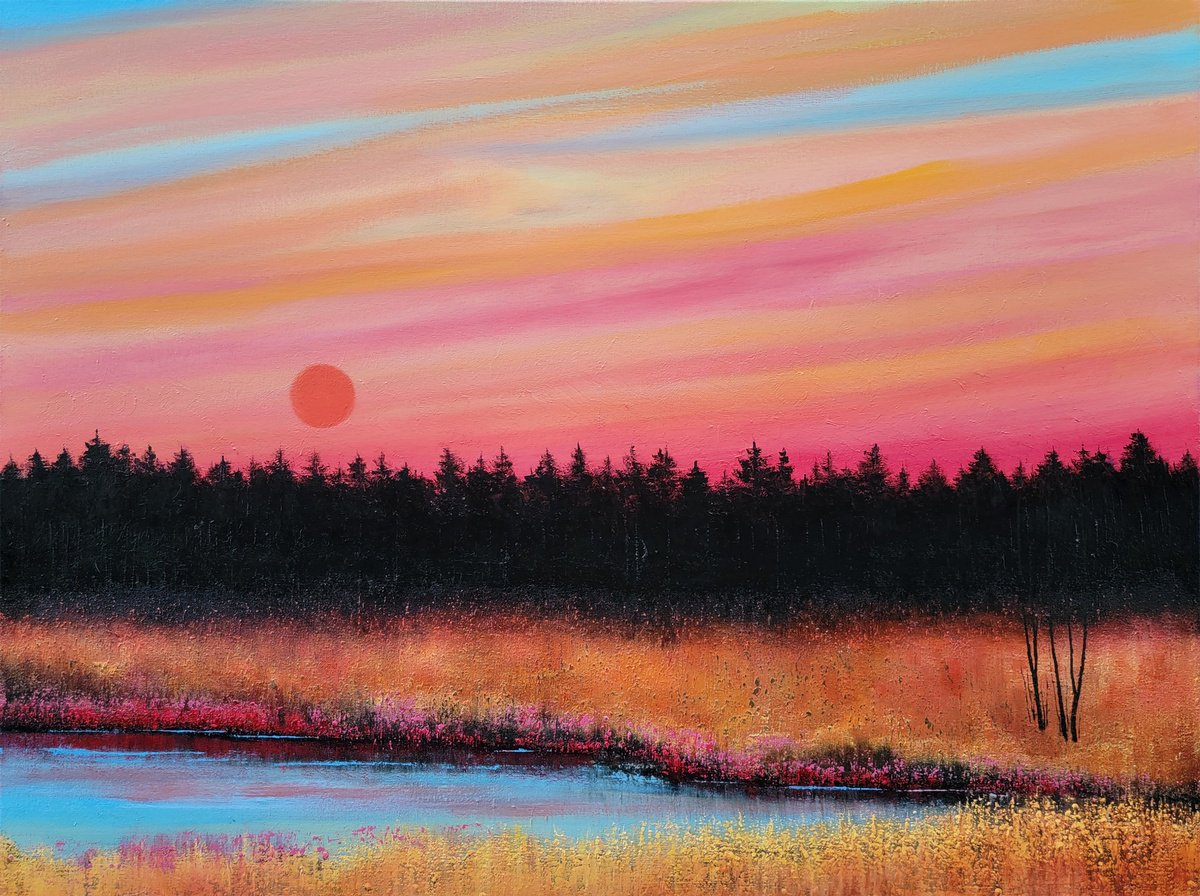 Impressionistic Landscape Oil Painting By Faith Patterson, 40 X 30, Sundown Symphony, Original Artwork