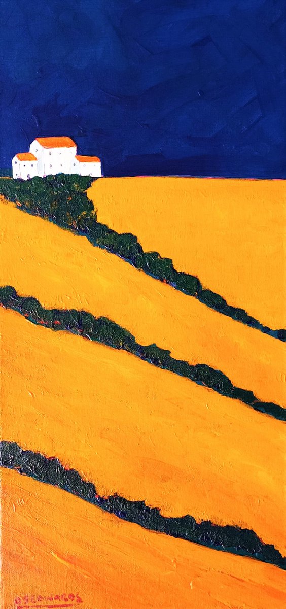 Impressionistic Landscape Acrylic Painting By David J Edwards, 12 X 24, Dark Sky, Passing Storm, Original Artwork