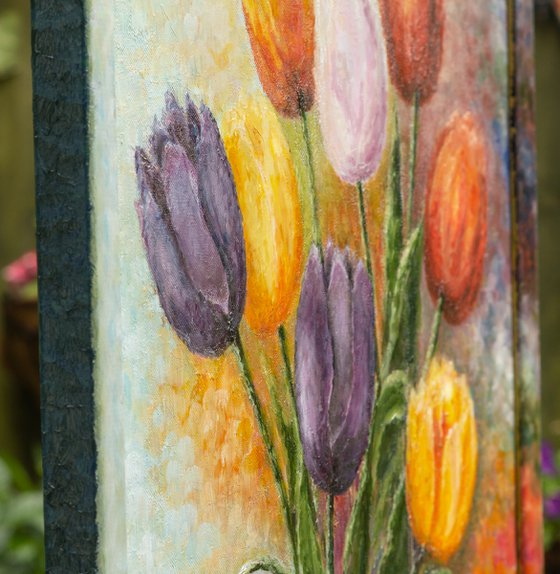 Rainbow in a Vase energetic Tulips painting