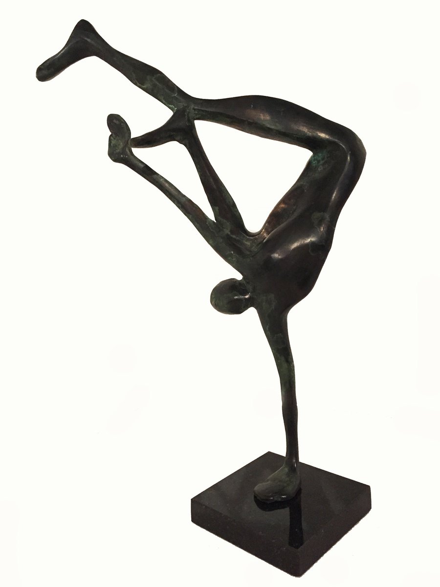 Expressive Portrait Bronze Sculpture By Toth Kristof, 8 X 18", Break Dancer, Original Artwork