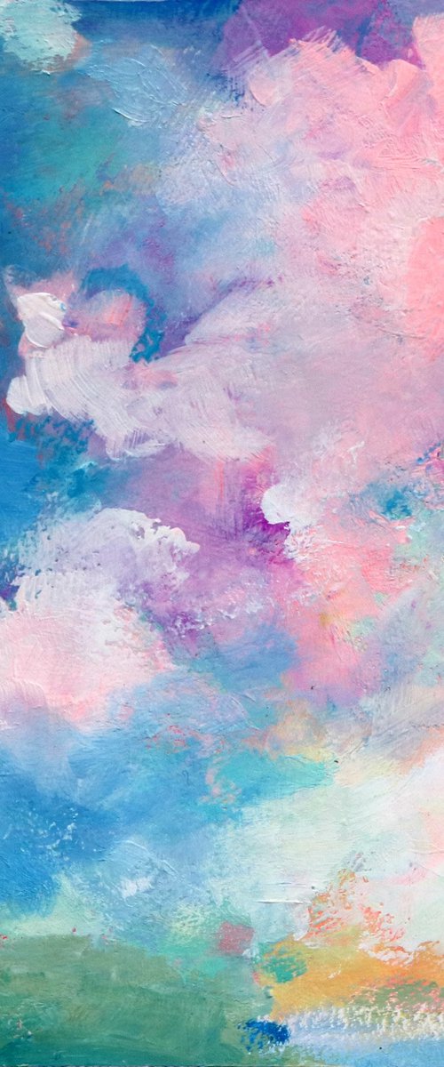 Soft Spring Study 8x8" Light Colorful Fluffy Cloud on Paper by Kerri McCabe