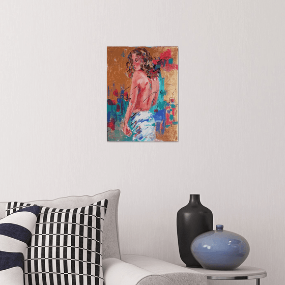 Rebecca in Copper -woman acrylic  painting on canvas