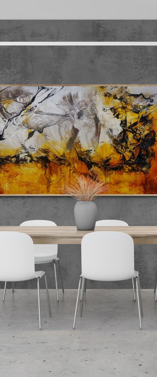 Golden Sienna 270cm x 120cm Sienna Rust Textured Abstract Art by Franko