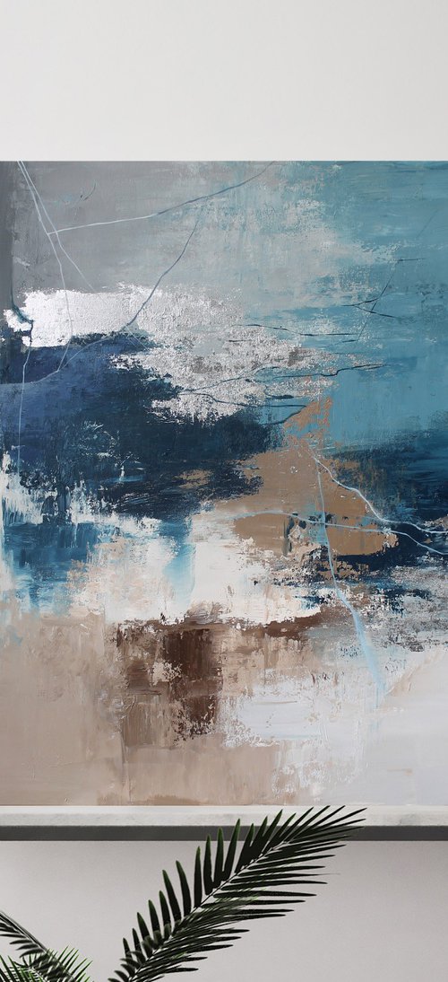 "Wave 3" Abstract navy and gray acrylic art by Yana Sagan