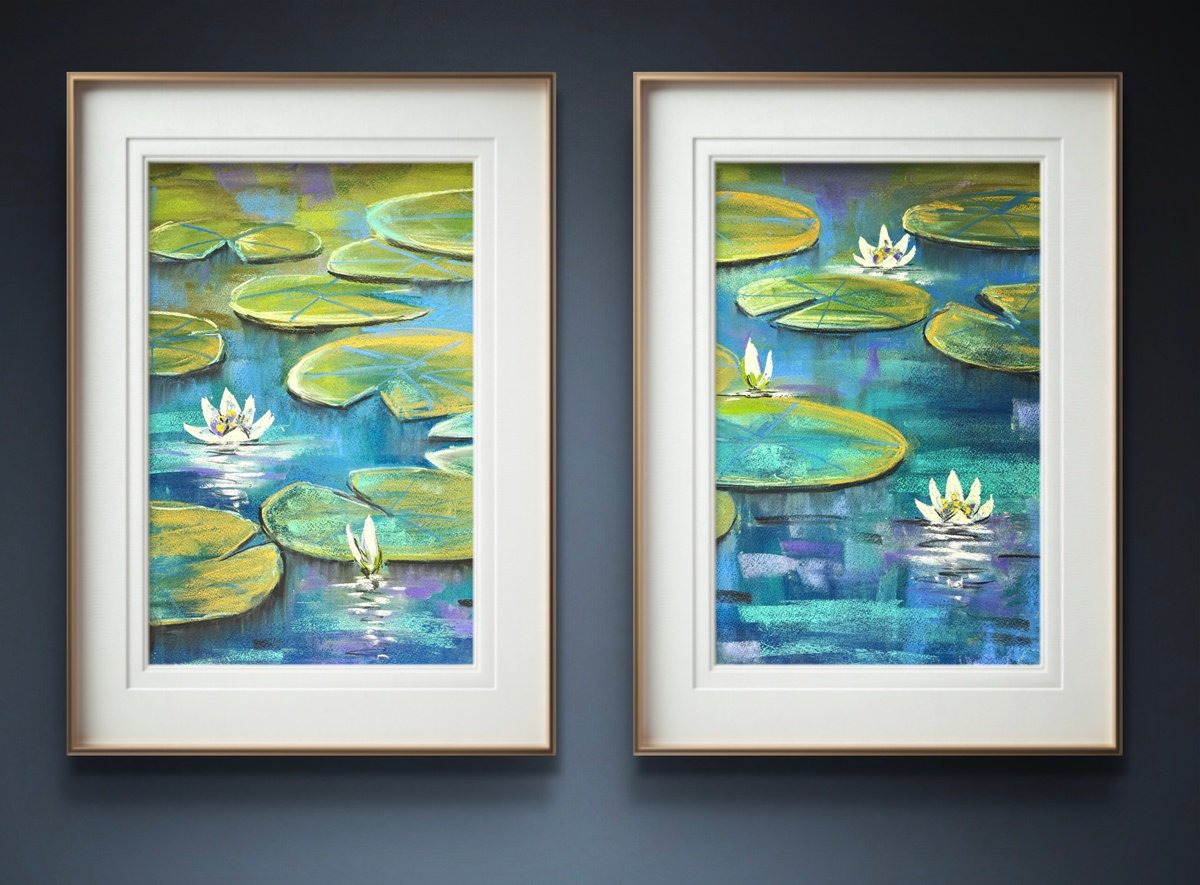 Impressionistic Pastel Drawing , Water Lilies Set Of 2 Pastel By Yuliia Sharapova, 31 X 20, Artwork For Sale On Artfinder