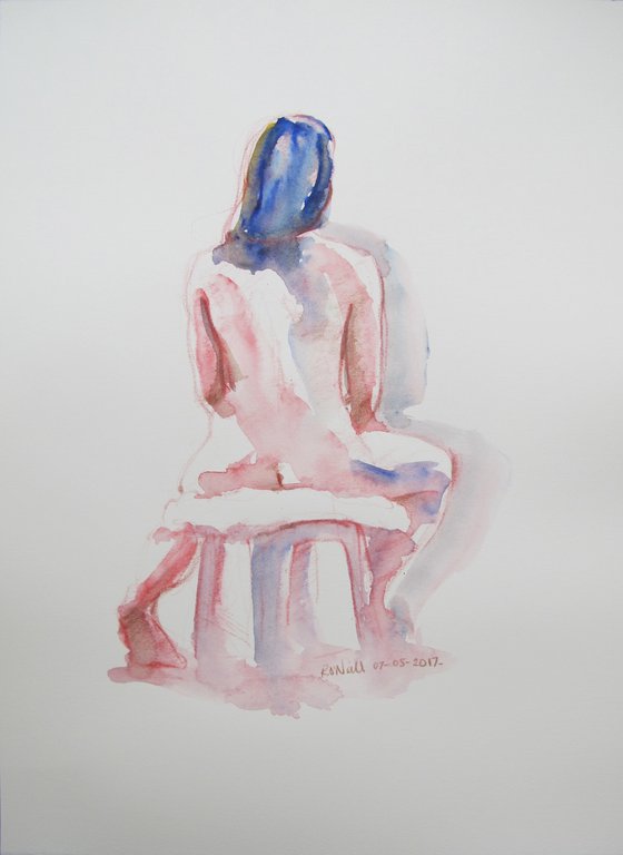 Girl with blue hair back study