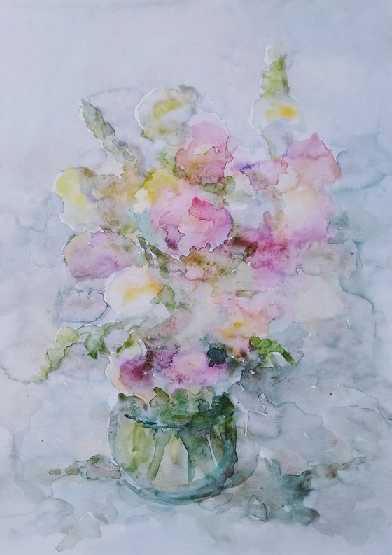 Abstract bouquet. Original watercolour painting.