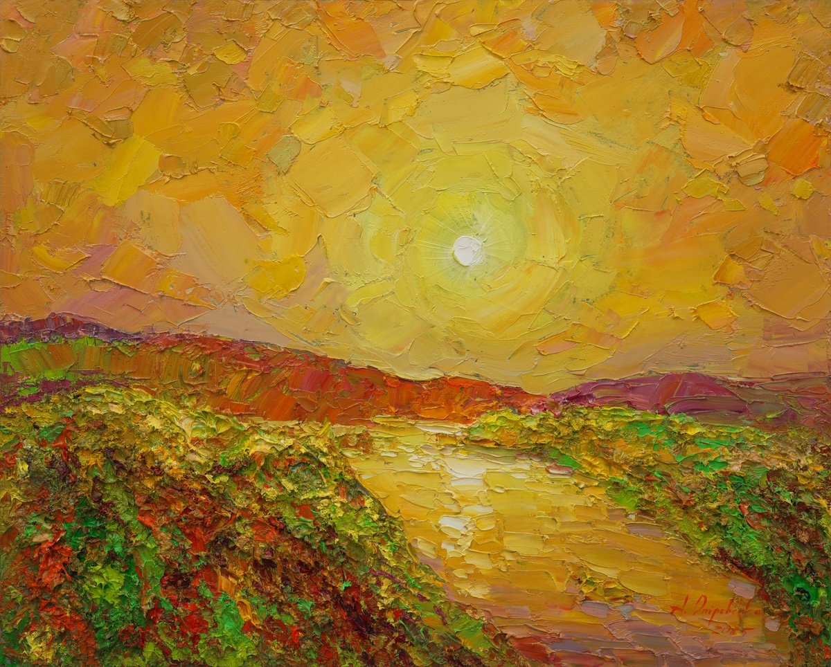 Impressionistic Landscape Oil Painting By Alisa Onipchenko-Cherniakovska, 20 X 16, Yellow Mood, Original Artwork