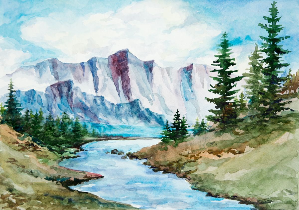 Impressionistic Landscape Watercolour By Galyna Shevchencko, 17 X 12, North River, Original Artwork
