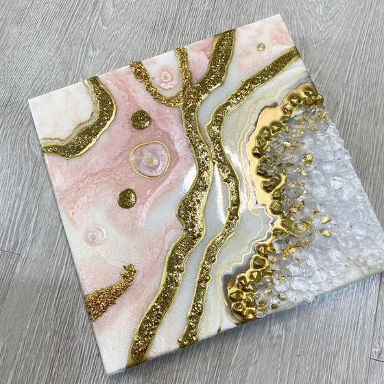 Pink - Gold Geode Art, Marble Art. Gold, White, geode wall art, Resin art, Resin painting, Modern art