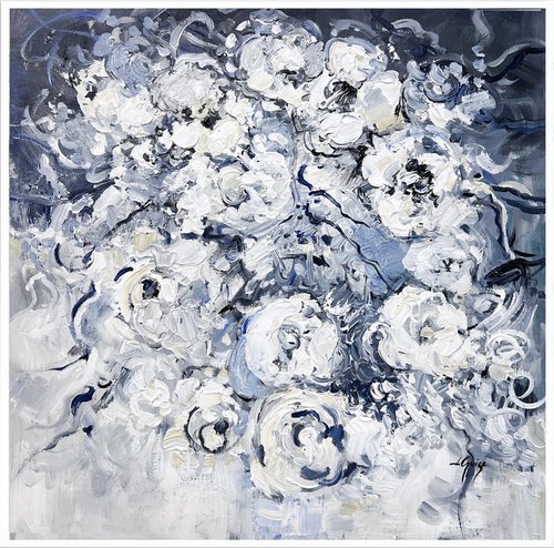 White Roses on Gray by Lana Guise