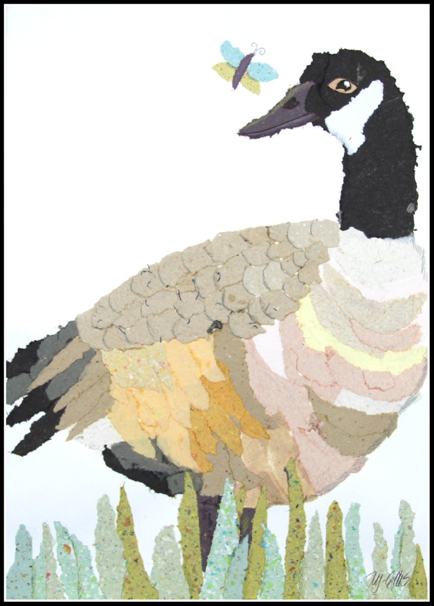 Goose and Butterfly, XL collage with handmade papers by Mariann Johansen-Ellis