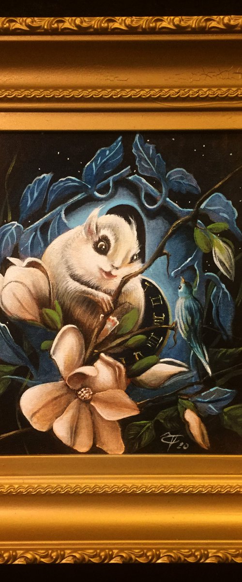 "Ghost of a  little good devil , Magnolia cuckoo " - Original acrylic on canvas 30 x 35 cm framed by Valentina Toma' aka Zoe Chigi