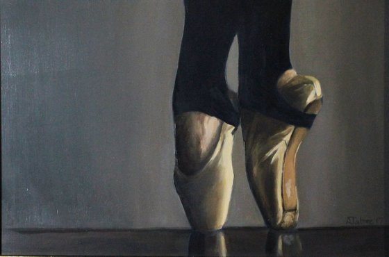On Pointe, Figurative Oil Painting, Ballerina, Dance, Framed and Ready to Hang