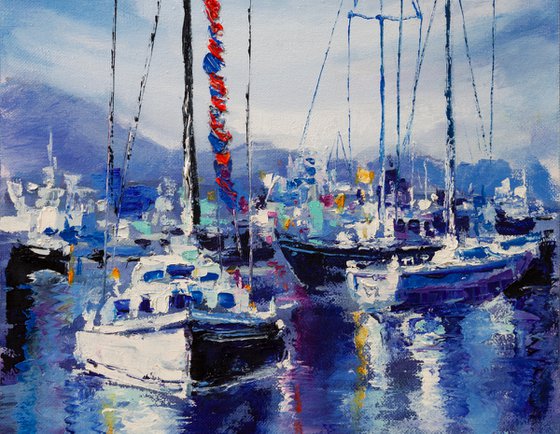 "Yachts in the harbor" ships, seascape