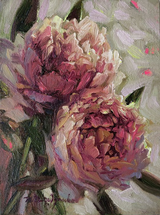 Pink purple peonies canvas art painting original, First mother's day