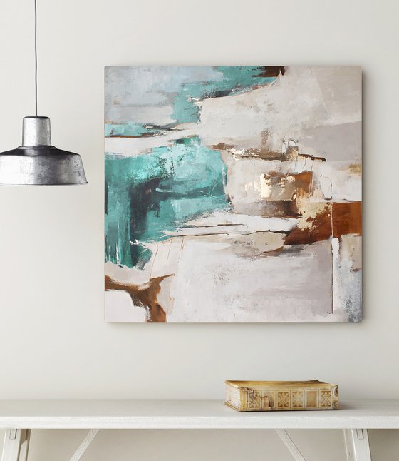 "Teal Sobriety 3" Teal brown abstract art