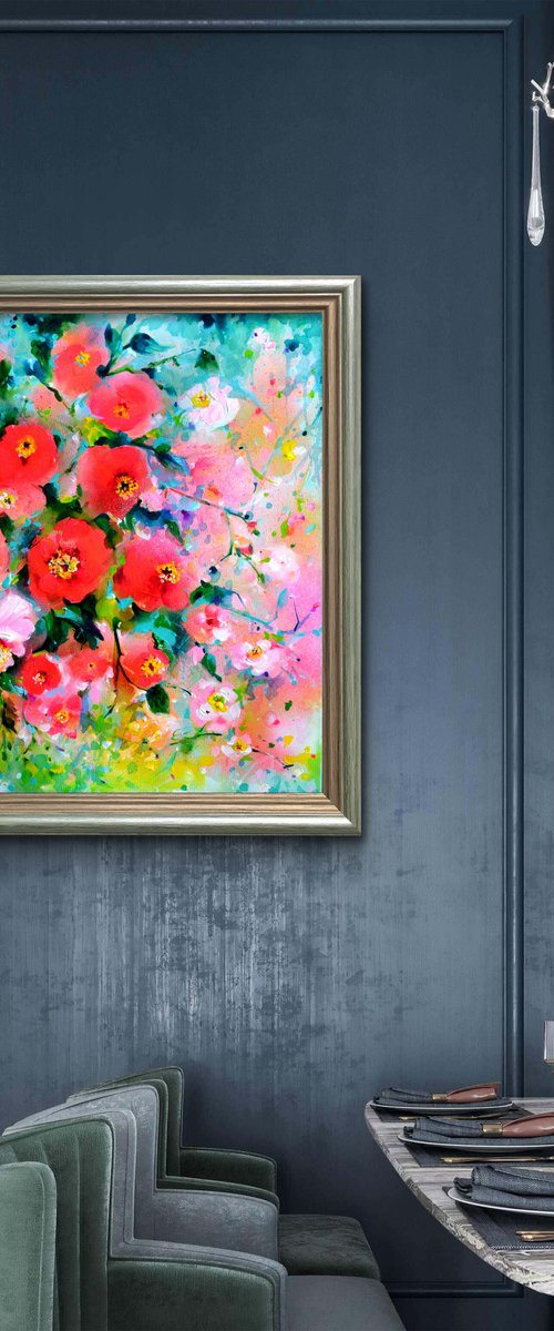 I've Dreamed 59 Pink and Red Camellias Field by Soos Roxana Gabriela