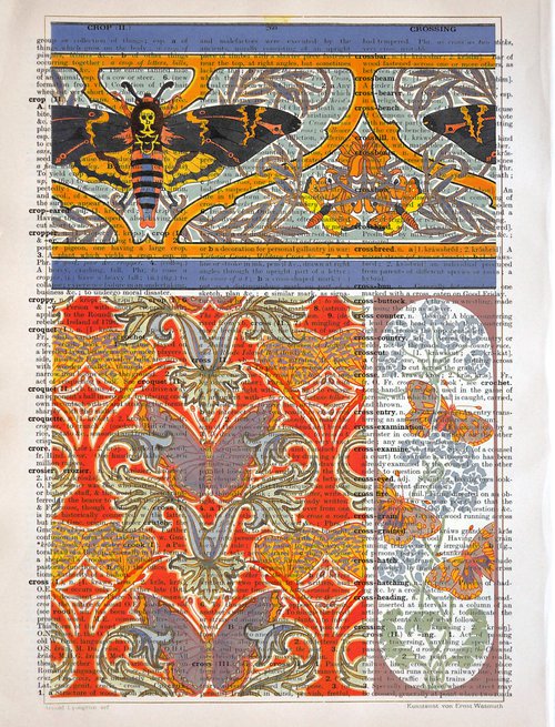 Death-Head Moth - Collage Art Print on Large Real English Dictionary Vintage Book Page by Jakub DK - JAKUB D KRZEWNIAK