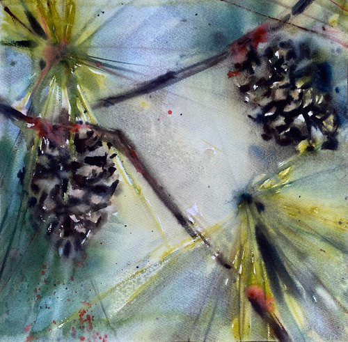 Pine cones - original watercolor by Anna Boginskaia