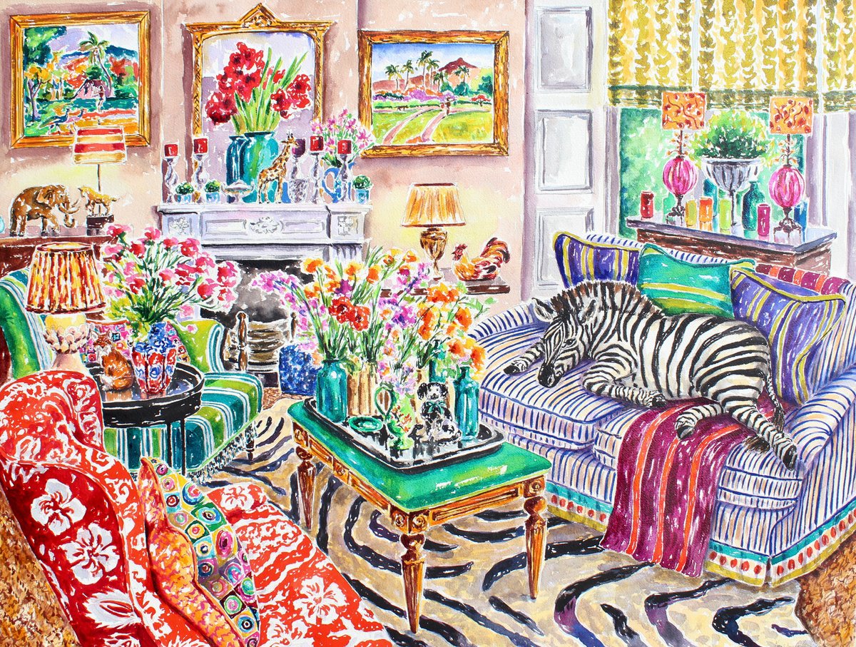 Impressionistic Animal Watercolour By Kristen Olson Stone, 34 X 25", Zoocation, Original Artwork