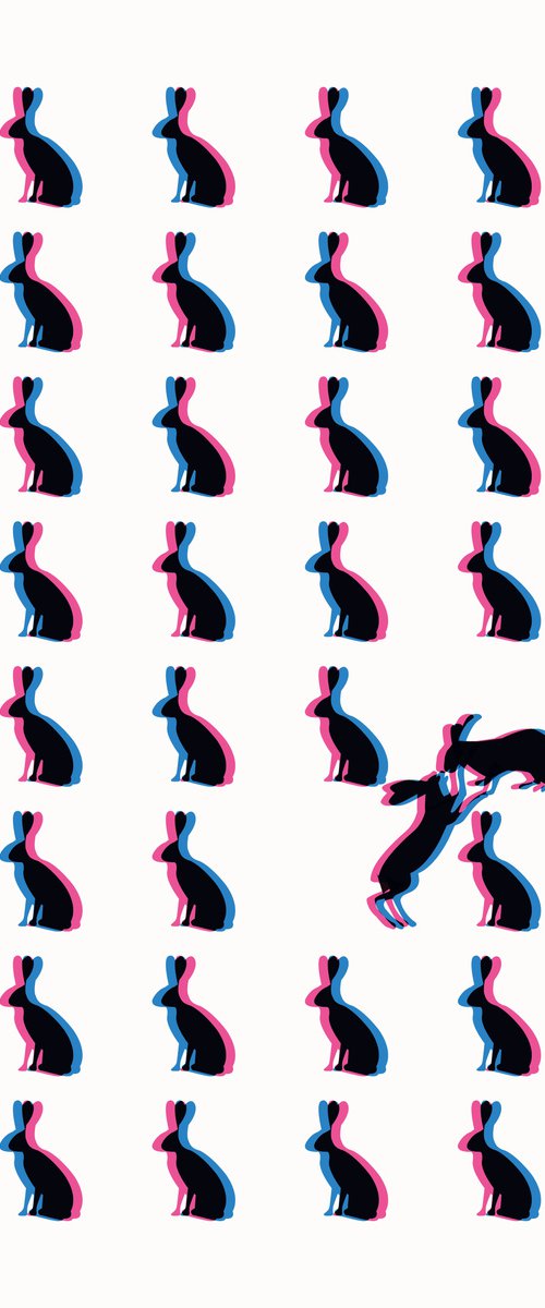Bunny Love (Fluoro Pink & Blue 3D Screenprint) by Dex