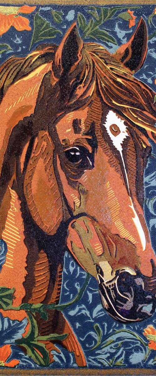 Horse – reduction linocut print by Jennie Smallenbroek