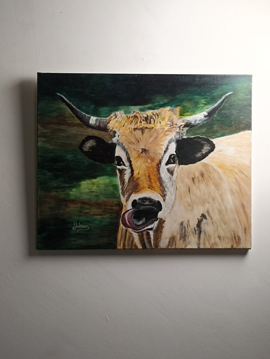Impressionistic Animal Oil Painting By Isabelle Lucas, 24 X 20, Cow, Original Artwork