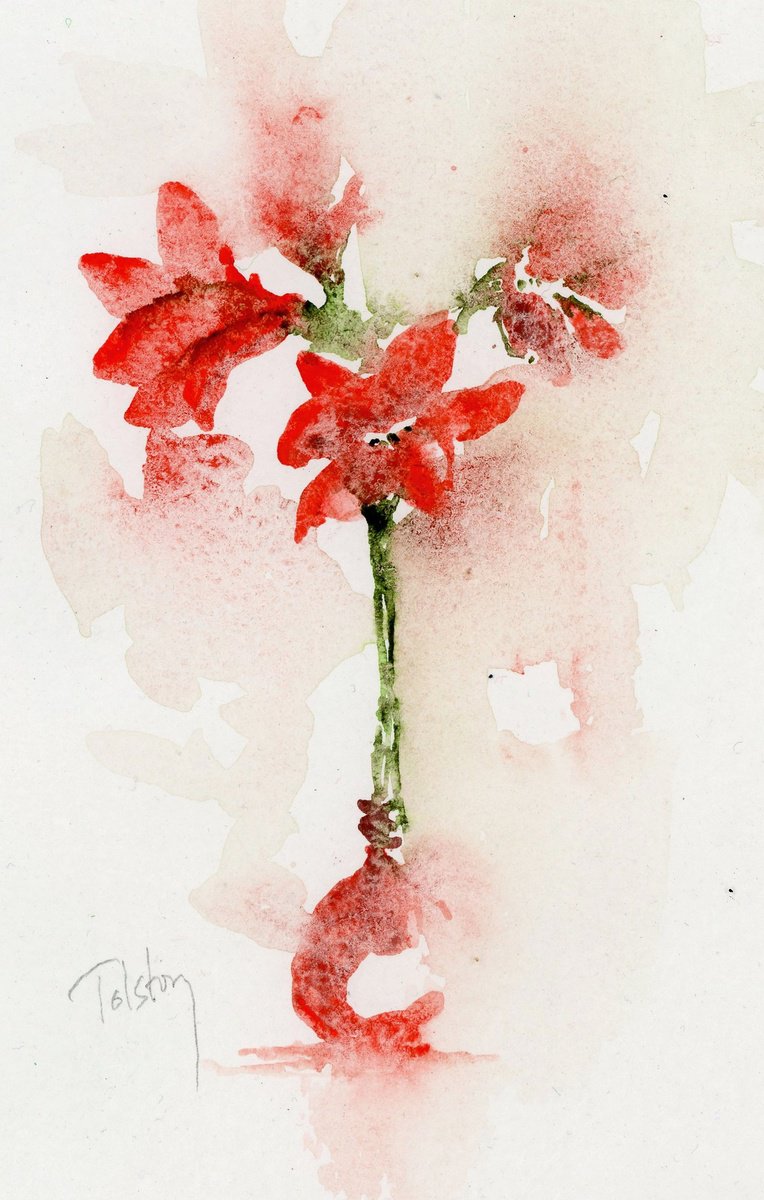 Impressionistic Botanical Watercolour By Alex Tolstoy, 8 X 12, Amaryllis, Original Artwork