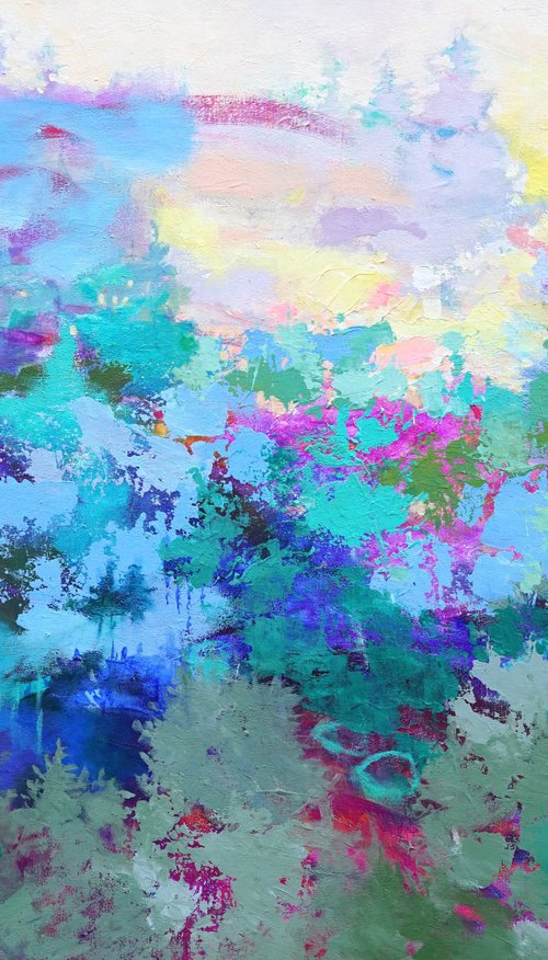 Northern Deep 40x30" Large Gestural Abstract Forest Landscape by Kerri McCabe