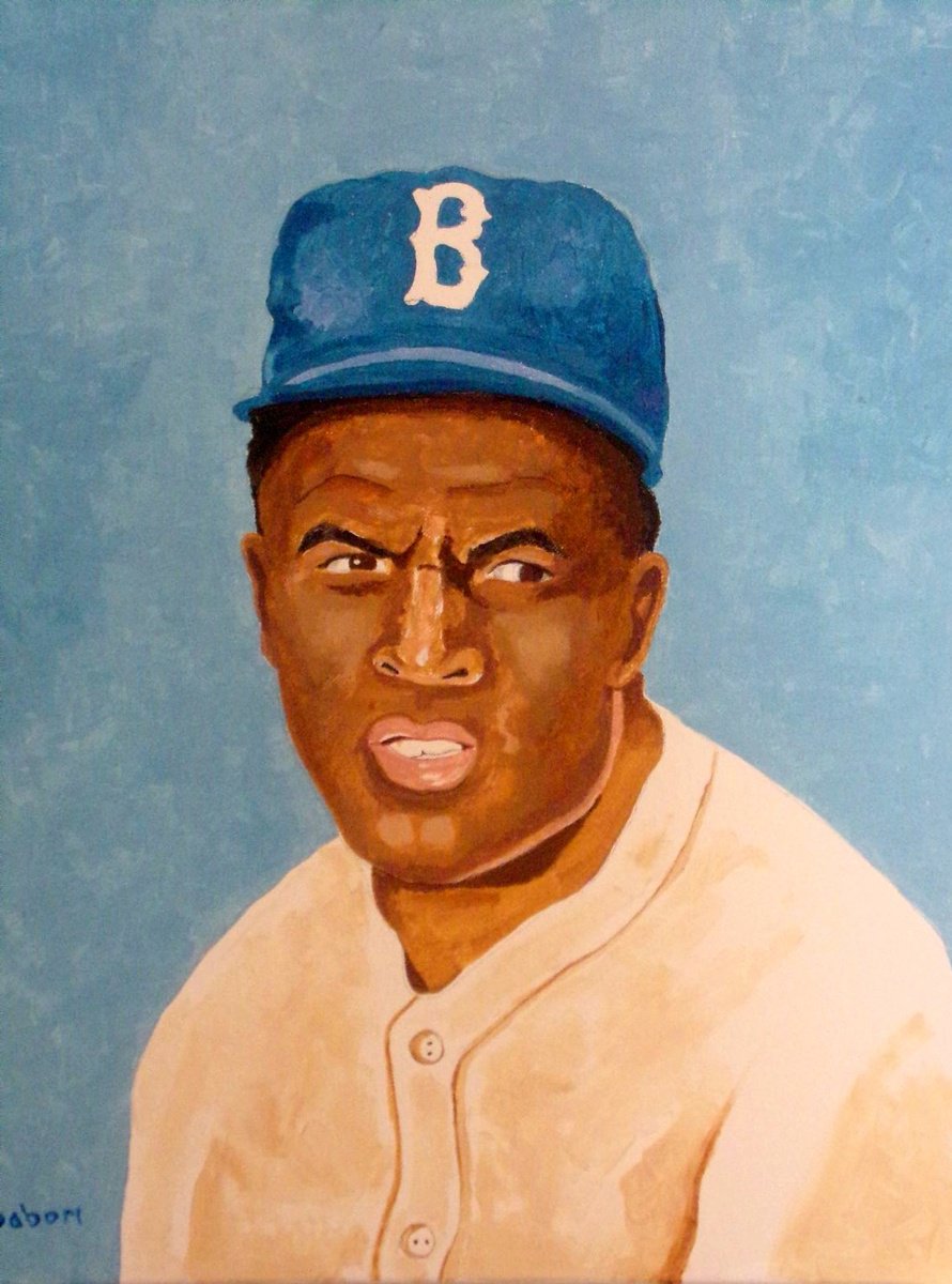 Impressionistic Portrait Acrylic Painting By Andrew Sabori, 16 X 20, Jackie Robinson - Baseball Player, Original Artwork