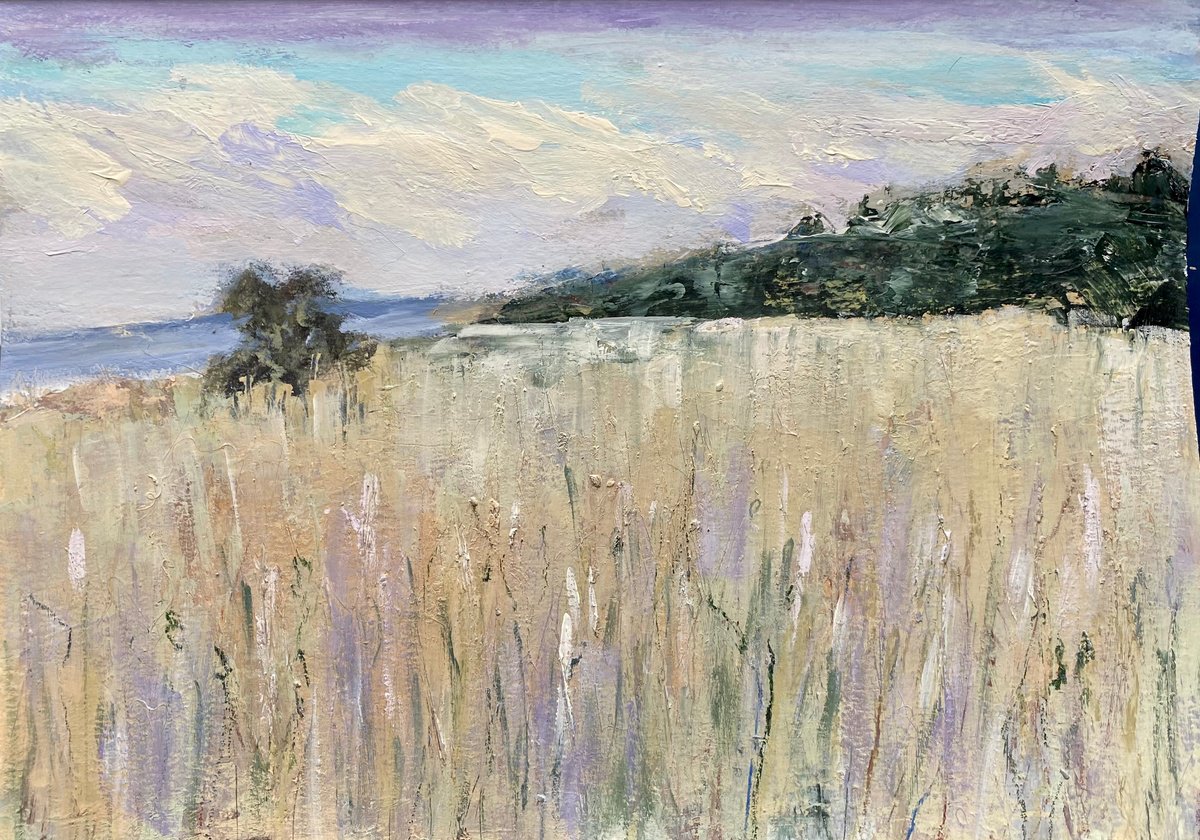 Abstract Landscape Painting By Nikki Wheeler, 17 X 12", Early Morning Beach Grasses, October, Original Artwork