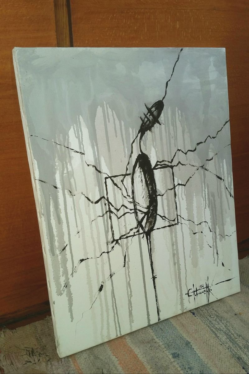 Abstract Painting By Eugene Gorbachenko, 16 X 20, Black And White Feelings, Original Artwork