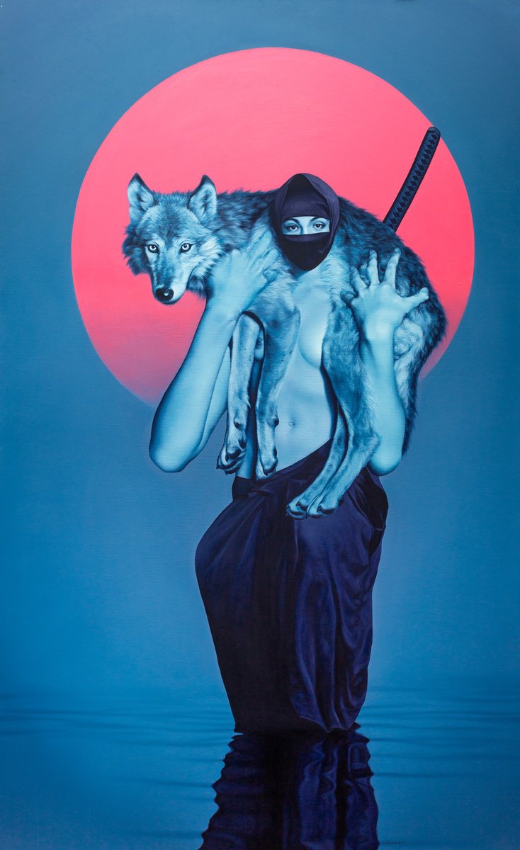 Surrealistic Animal Oil Painting By Edel Alonso Bello, 49 X 79, Human, Original Artwork