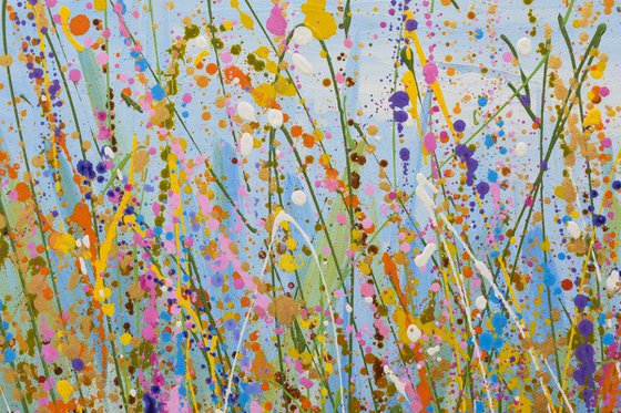 Blue Sky Meadow - Colorful Wildflower Landscape Painting