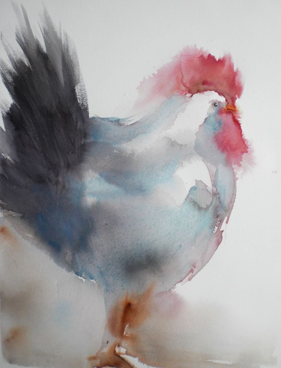 Expressive Animal Watercolour By Giorgio Gosti, 11 X 15, Rooster 4, Original Artwork