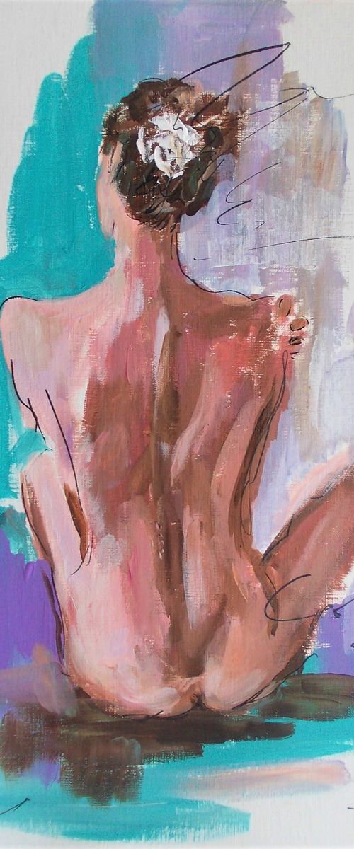 Nude Woman Study - Acrylic Painting on Paper by Antigoni Tziora
