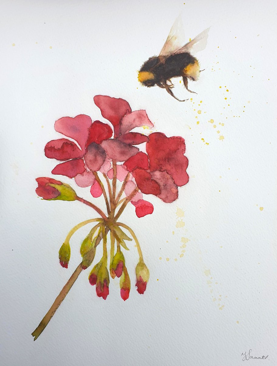 Bumble Bee Red Geranium by Teresa Tanner