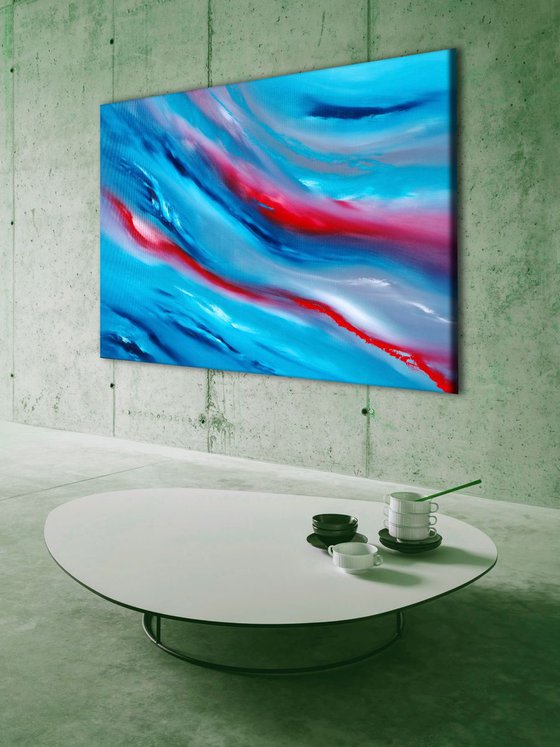 Blue sky III, the series, 100x70 cm, Deep edge, LARGE XL, Original abstract painting, oil on canvas