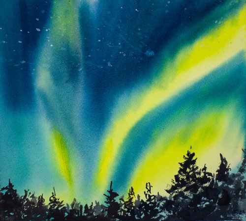 Nothern Lights. Small watercolor inspired by my friend's trip to the north by Sasha Romm