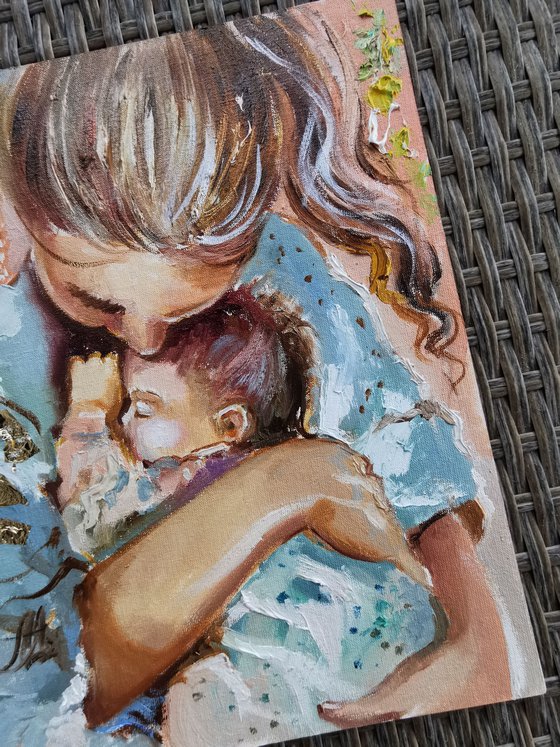 Mother and Child Original Artwork, Emotional Family Portrait