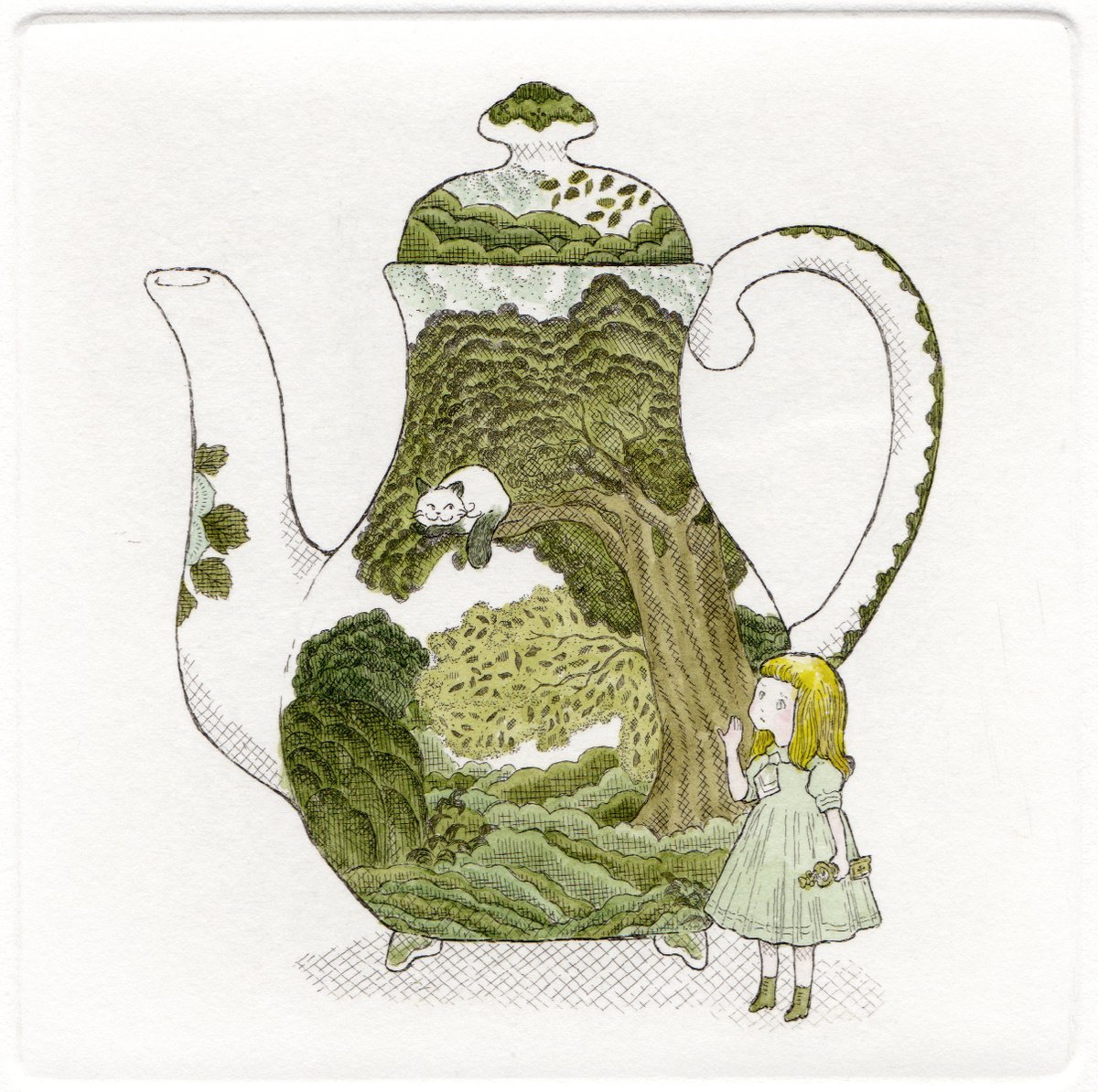 Illustrative Animal Etchings & Engravings By Saeko, 8 X 8", The Key To The Woodlands, Original Artwork